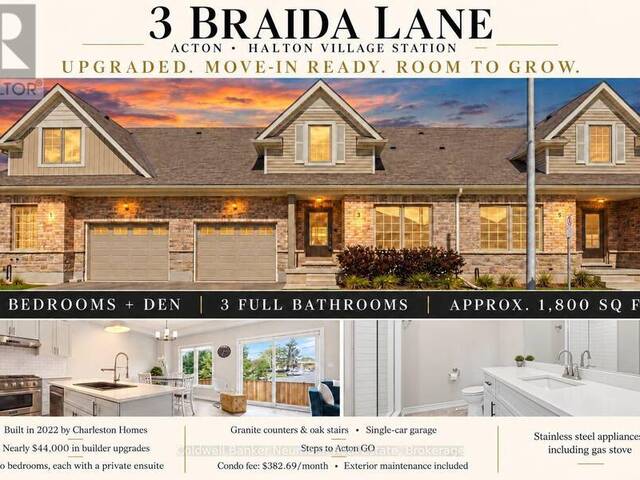 3 BRAIDA LANE Halton Hills Ontario, L7G 5R7 - 3 Bedrooms Condo For Sale
