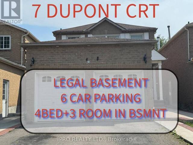 7 DUPONT COURT Brampton Ontario, L6Y 3M1